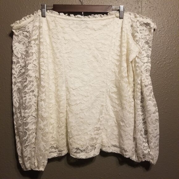 Torrid 2 (2X) Top Blouse Cream Stretch Lace Off Shoulder Romantic Bridal Fairy - Picture 5 of 10